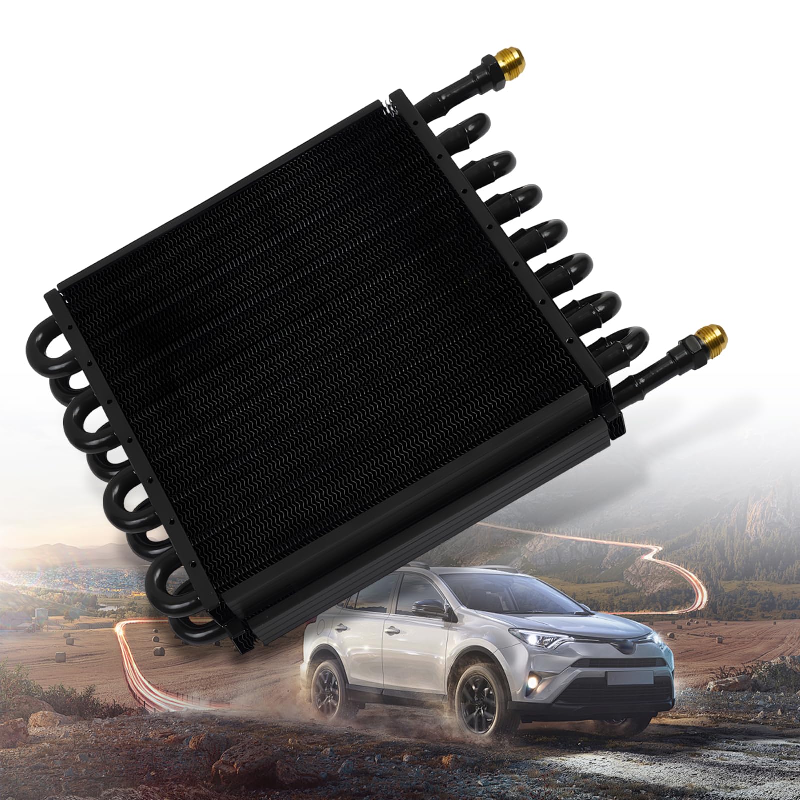 Photo 1 of 16 Pass 1/2" Transmission Cooler, 16 Rows 8AN Tube Fin Cooler Air Compressor Aftercooler- 1/2" Metal Tube 3/4-16 SAE Thread - Black Aluminum Condenser