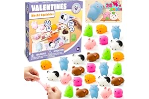 JOYIN 28 Packs Valentines Day Gift Cards with Gift Cute Kawaii Mochi Squishy Toy to Squeeze Stress Relief Fidget Toy Mochi Squishy Toys for Kids, Classroom Exchange Prizes Valentine Party Favor Toy