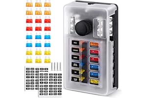 EXTRACTME Upgraded 12 Way Fuse Block Box with Thumbscrew and LED Indicator, 12 Circuit Blade Fuse Box Holder W/Negative Bus D