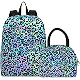 Moudou Leopard School Backpack with Lunch Bag Student Bookbag Travel Daypack for Teen Boys Girls