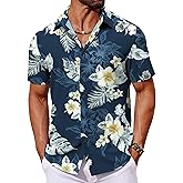 COOFANDY Mens Hawaiian Shirt Short Sleeve Button Down Shirts Tropical Floral Summer Beach Shirts