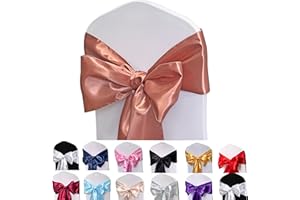 Maiangel Satin Chair Sashes Bows-50PCS Chair Ribbon Ties Back Sash for Wedding Party Events Banquet Chair Cover Decoration (Rose Gold)
