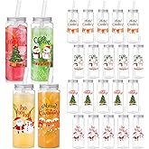 LemonRoad 24 Pcs Christmas Mason Jar Tumblers with Lids and Straws 16.9 oz Reusable Plastic Holiday Cups for Hot & Cold Beverages for Xmas Party Favors & Holiday Supplies(Traditional Style)