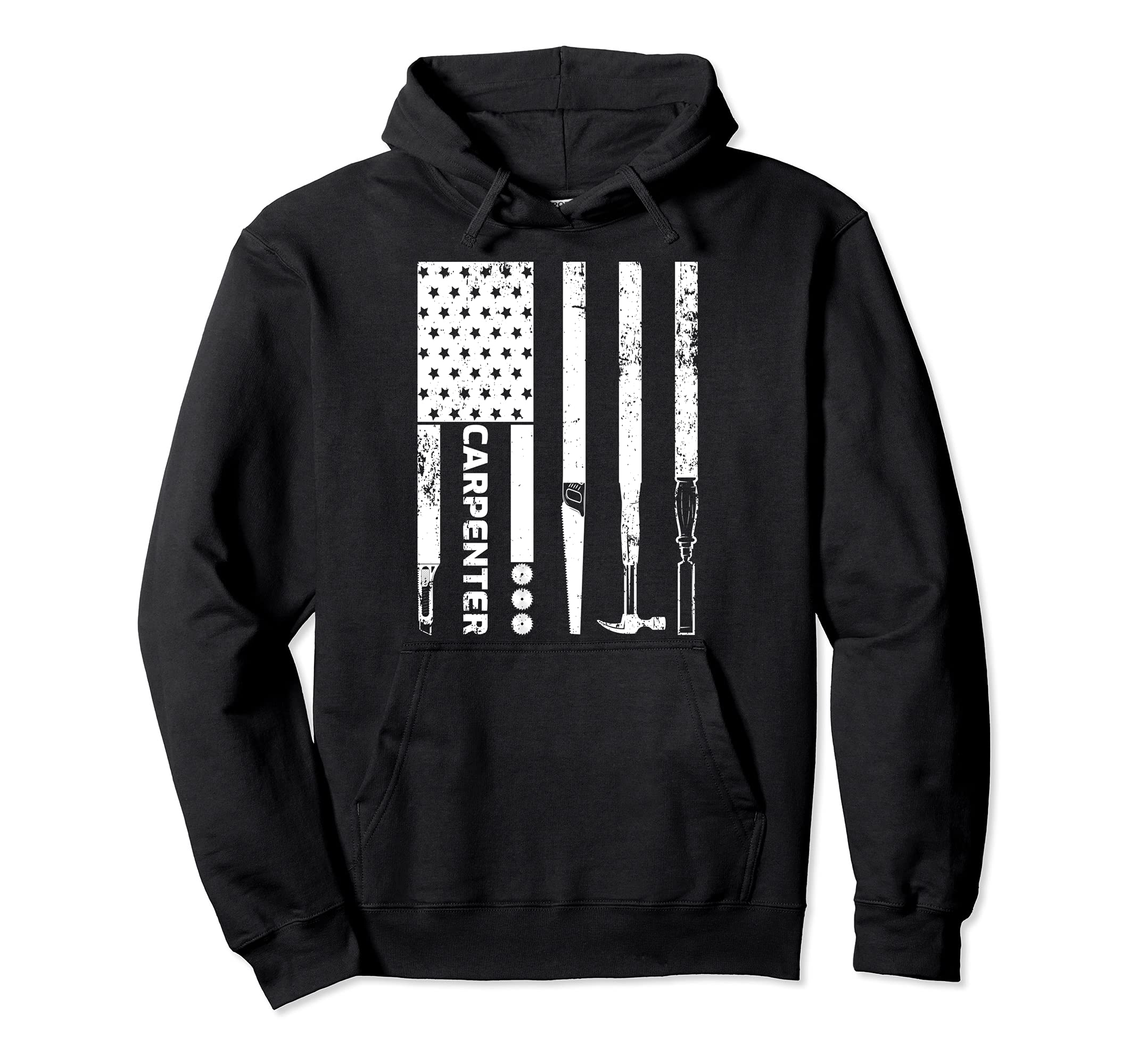 Woodworking Vintage USA American Flag Carpenter Pullover Hoodie