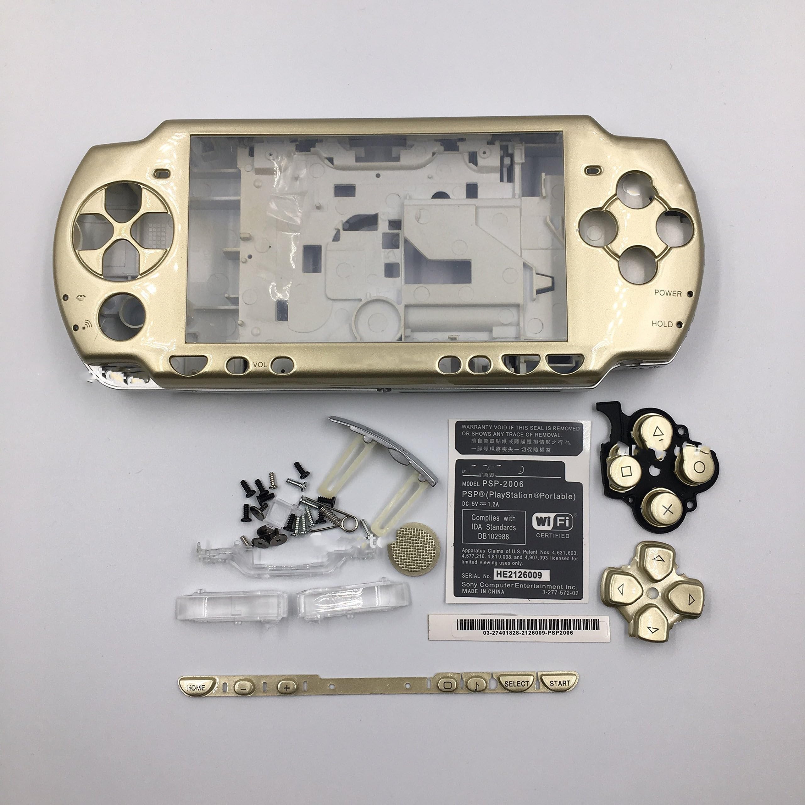 New Replacement PSP 2000 Console Full Housing Shell Cover Case with Buttons Screws Set -Gold