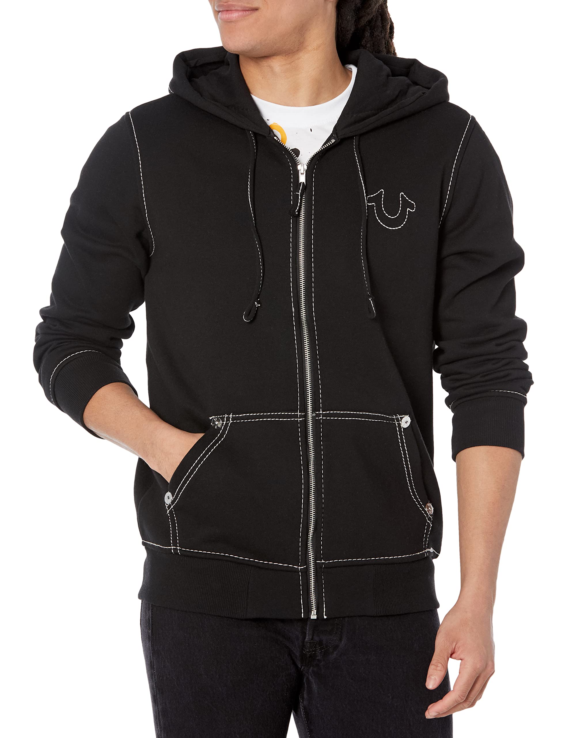 True Religion Men’s Big T Zip Up Hoodie, Jet Black, X-Large