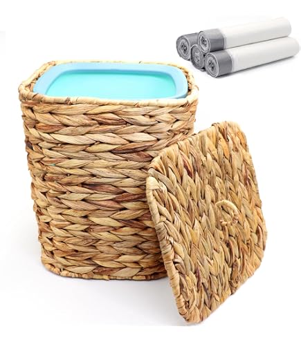 Oranwell 4 Gallon Wicker Trash Can With Lid & Liners - Handwoven Waste Basket For Bedroom, Bathroom, Office - View #6