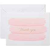 American Greetings Thank You Cards with Envelopes, Pink Brushstrokes (50-Count)