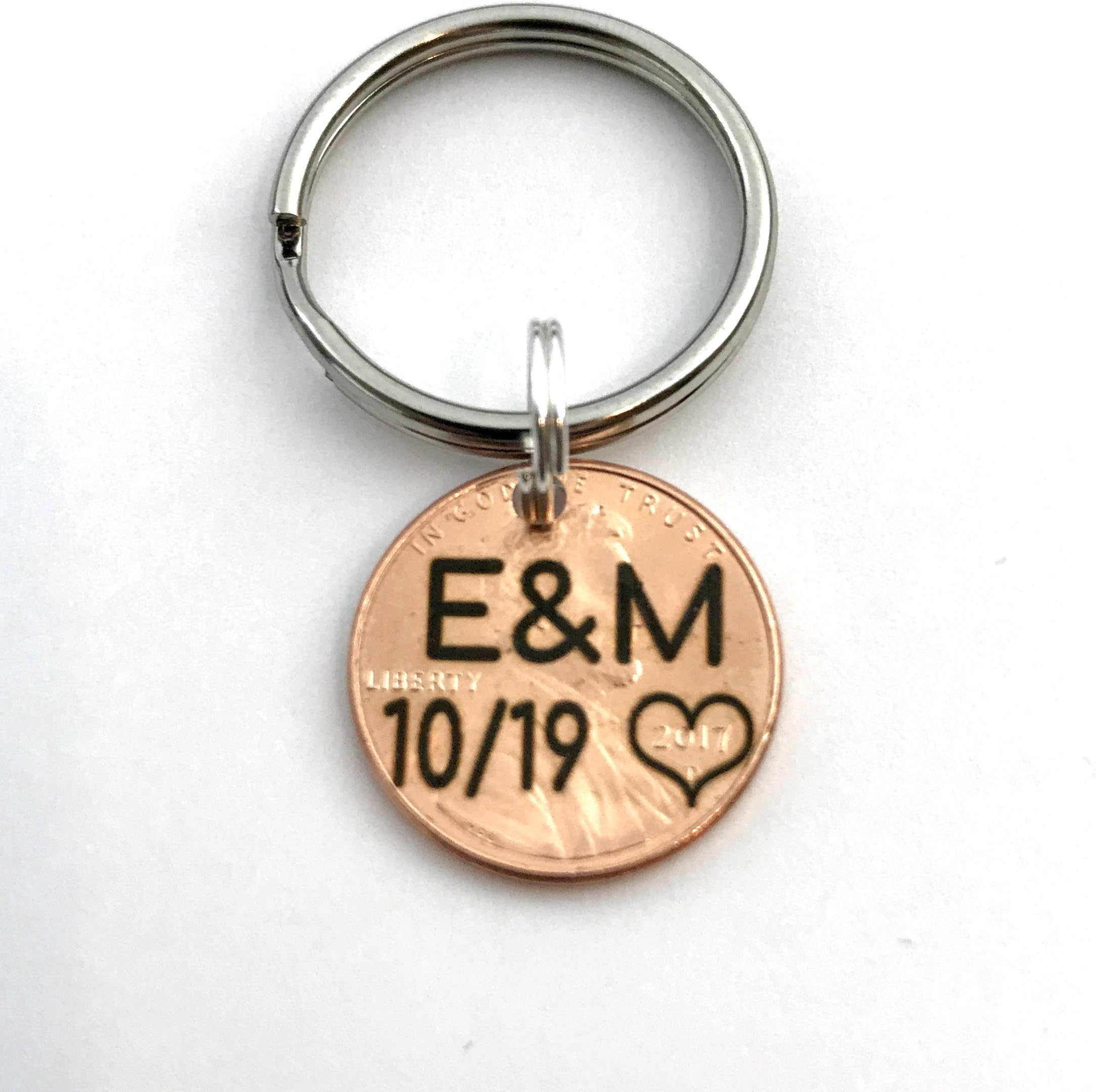 Custom Penny Keychain, Anniversary Gift for Men, Lucky Penny, Anniversary Gift for Husband, Personalized Lucky Penny