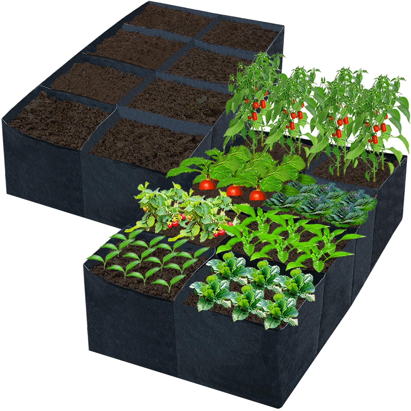 2 Pack 180x90x30CM Fabric Raised Garden Beds,128 Gallon 8 Grids Rectangle Plant Grow Bags,Durable Outdoor Gardening Planting Container Planter Pot for Growing Herbs Flowers Vegetables Potatoes