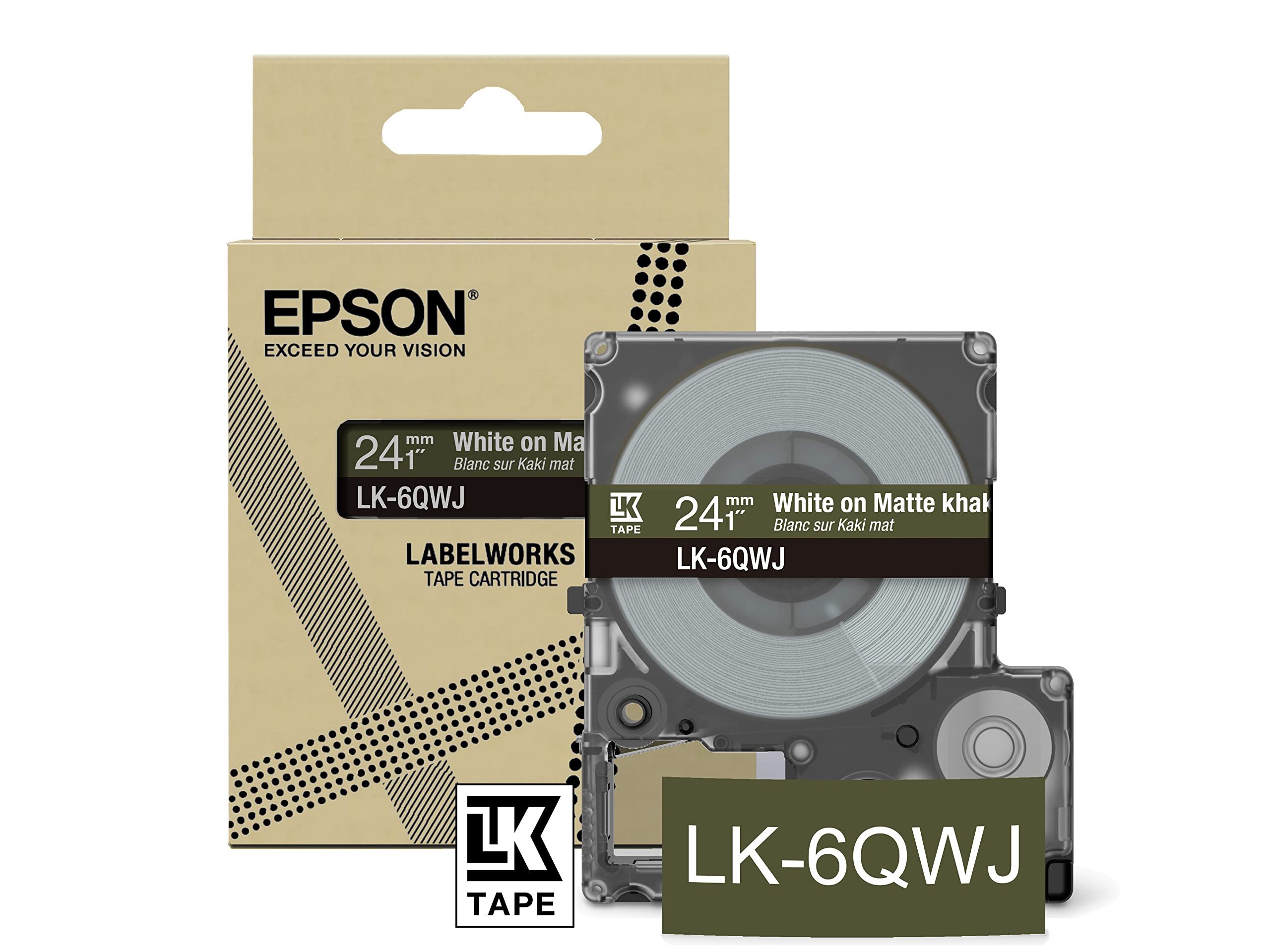 Epson LabelWorks[Matte Khaki/White 24mm LK-6QWJ]tape compatible with LW-C410 and LW-C621