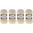 Hand Knitting Yarn 100% Microfiber Acrylic Yarn Alize Diva Silk Effect Thread Crochet Art Lace Craft Lot of 4 skeins 400gr 1532yds Color (1 Cream)