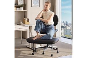 Pinmoco Upgraded Cross Legged Office Chair with Wheels, ADHD Chair for Adults, Wider Height Adjustable Backrest and Seat, Meditation Chair, Ergonomic & Yoga Office Chair, PU Leather, Black