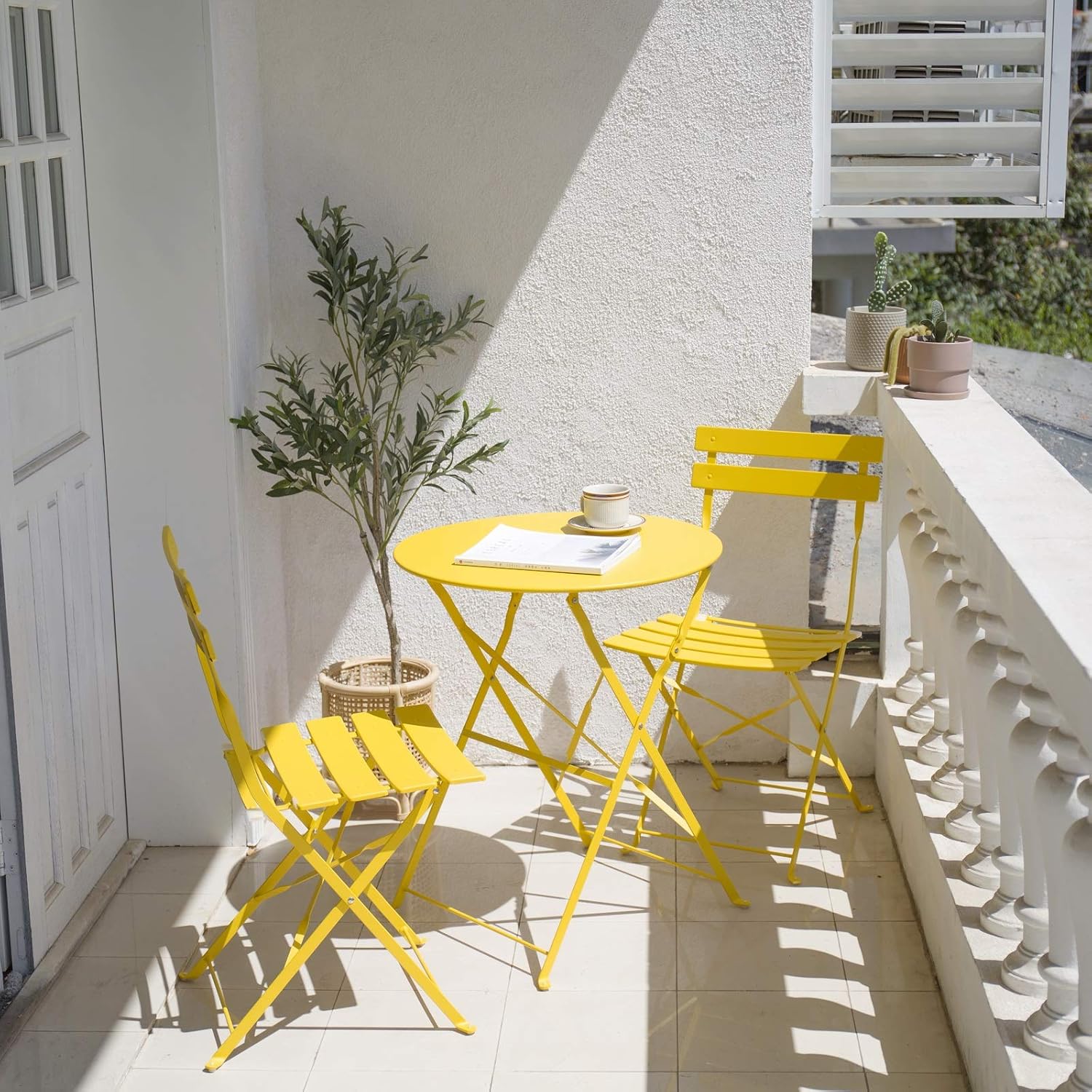 Patio Bistro Set, Outdoor Patio Furniture Sets,3 Piece Patio Set of Foldable Bistro Chairs and Table,Yellow: Garden & Outdoor
