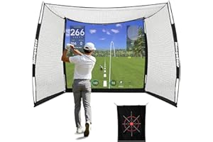 MangoStar Golf Net, 11x8ft Golf Simulators Hitting Net with High-Density Impact Screen and Target Cloth, Heavy Duty Practice Cage for Swing Driving, Home Backyard Garage Indoor Outdoor Use