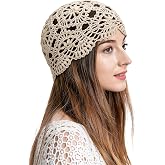 ZLYC Women Crochet Beanie Handmade Knit Flower Summer Vintage Skull Hat | lightweight breathable, boho retro chic aesthetic, café commute daily outfits, concert festival photo shoot