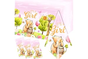 Gupesxu Pooh Bear Baby Shower Decoration-3pcs It's A Girl Bear Baby Shower Tablecloth, Pink Pooh Bear Baby Shower Table Covers for Girl Baby Shower Gender Reveal We Can Bearly Wait Party Supplies