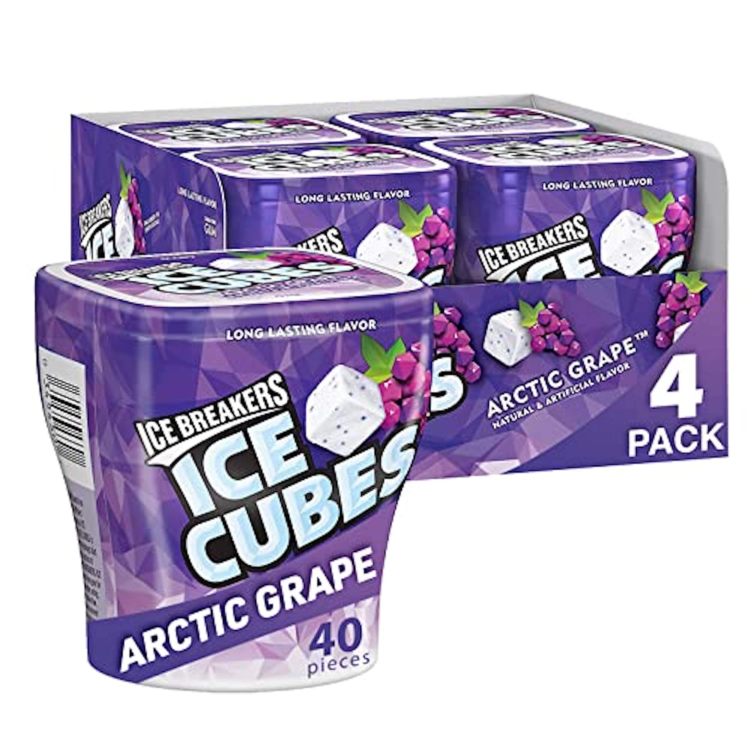 Ice Breakers Ice Cubes Sugar Free Gum with Xylitol, Arctic Grape, 40