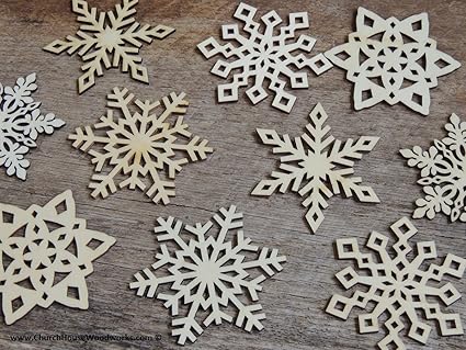 10 Qty 3 inch Unfinished Wood Snowflake 