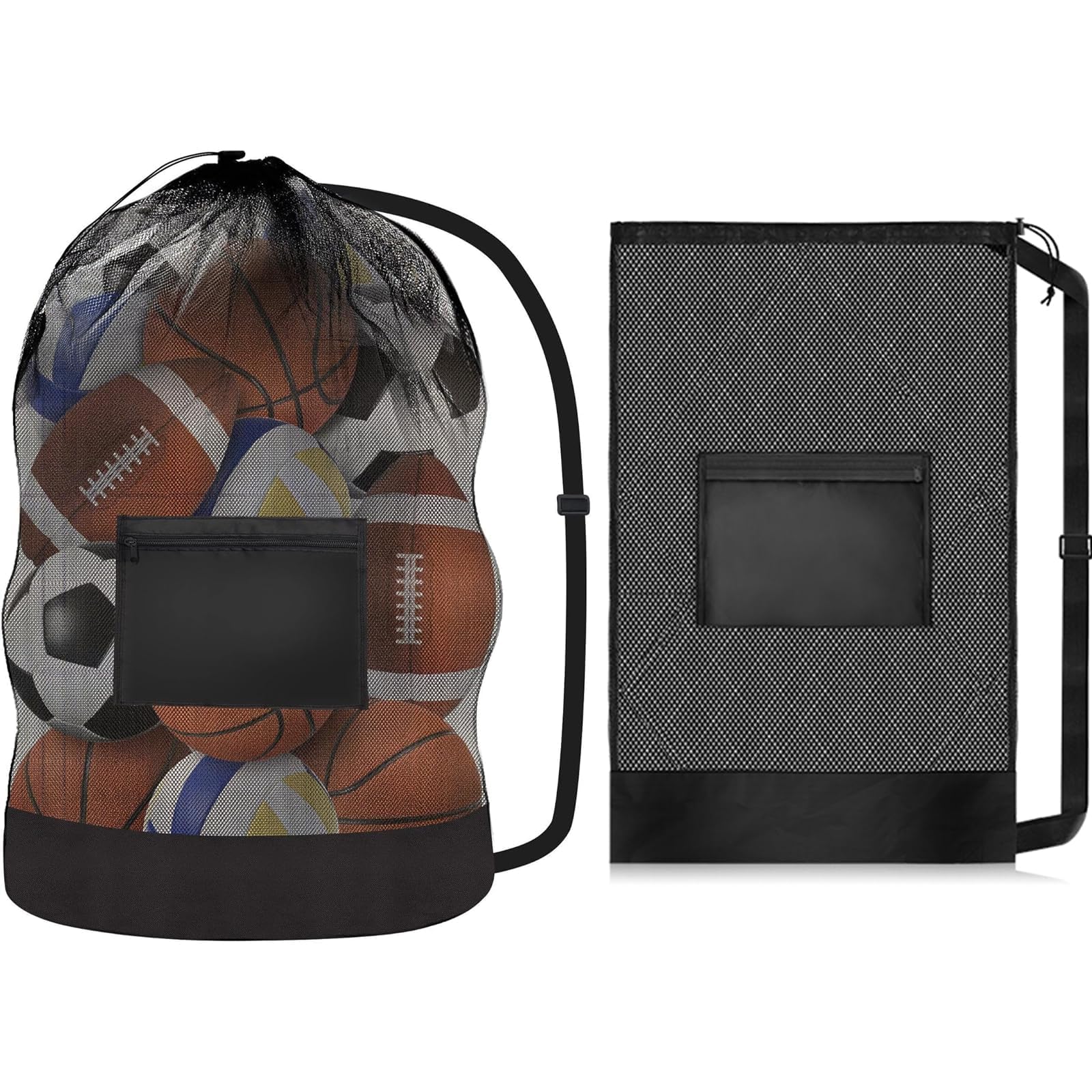 Large Drawstring Mesh Bag for Balls, Ball Bags for Football with Shoulder Strap, Ball Storage Net for 12-14 Size 5 Footballs or Rugby, Training Equipment Bag for Volleyball and Swimming Gear
