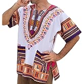 RaanPahMuang Brand Unisex Bright African White Dashiki Cotton Shirt