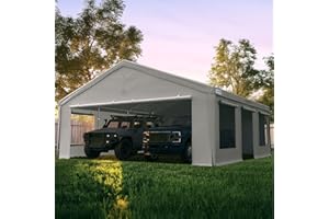 Quictent 20x20 ft Heavy Duty 2 Car Carports with Side Zipper Doors & Snowproof Steel Cables & Ventilated Windows, Waterproof Storage Shelter for Car, Boat, Outdoor Equipment, Gray