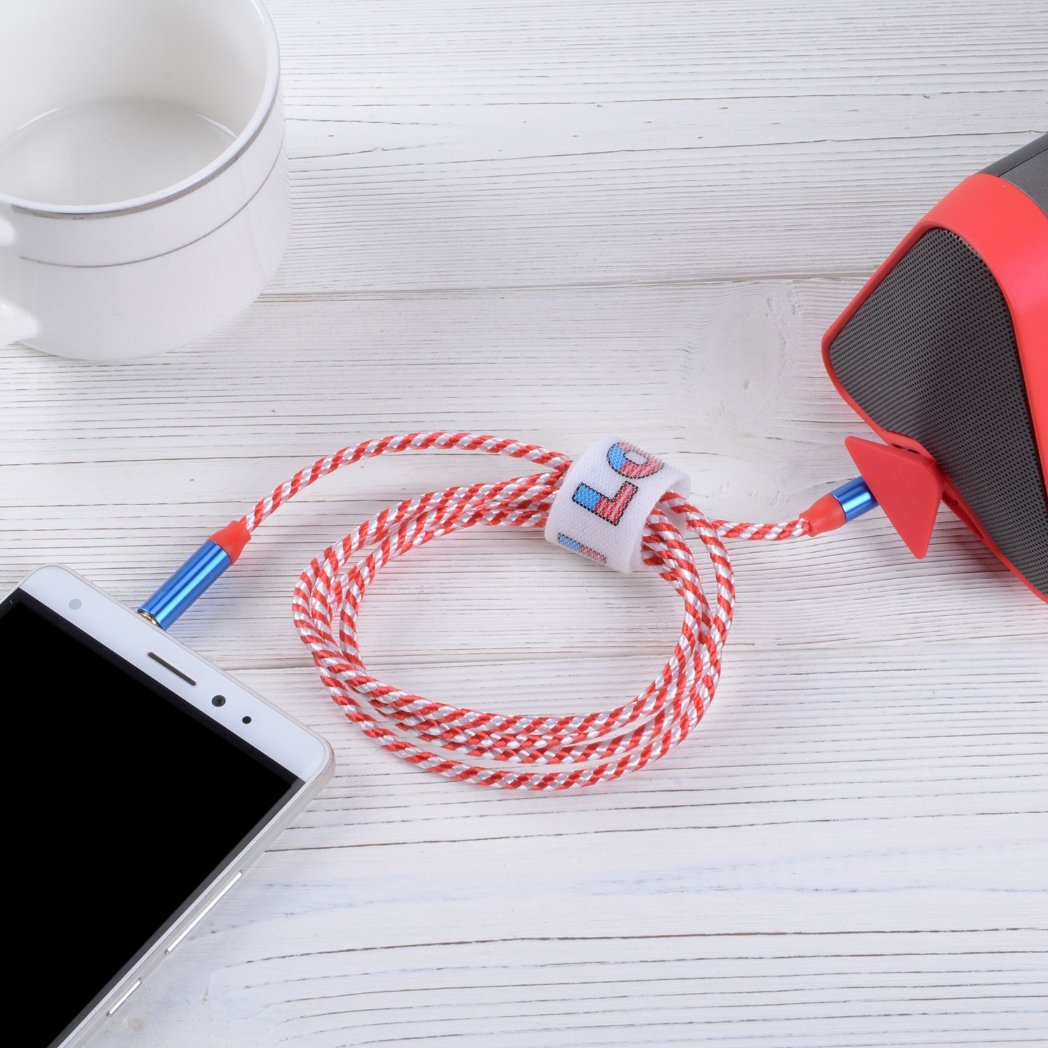 Stereo Cable CSHope 2Pack 3.5mm to 3.5mm Male Jack Nylon Braided Aux Audio Cable with US Flag Color Design (10ft + 3.3ft)