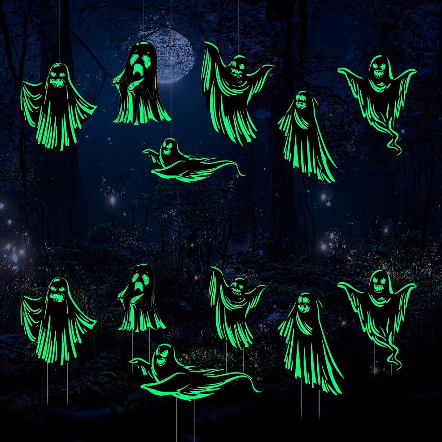 Yard Signs - Halloween Decorations Outdoor,Scary Creepy Silhouette Halloween Yard Signs, Ghost Silhouette with Reflective Yard Stakes - Set of 6,Scary Decoration Glow in Dark for Halloween Party Decor