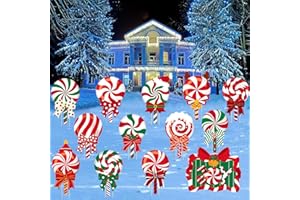 JOICEE Christmas Outdoor Yard Signs Candy Decorations, Peppermint Lollipop Candy Signs with Stakes for Holiday Party Home Lawn Pathway Decorations Supplies