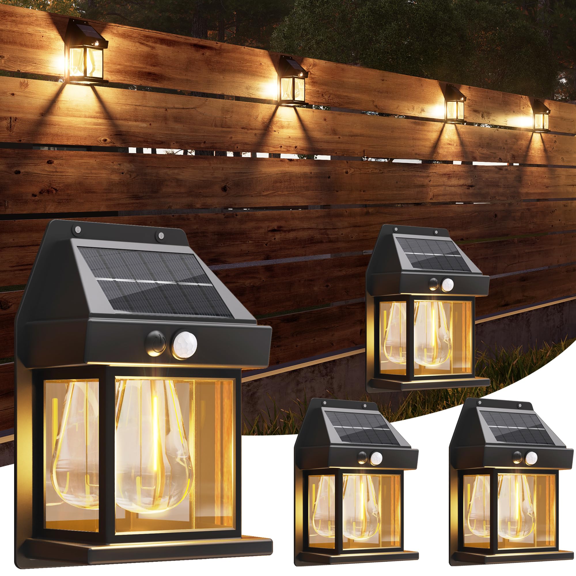 Photo 1 of Jyoiat Outdoor Solar Wall Lights - 4 Pack Solar Waterproof Brighter Porch Square Lights with 3 Modes & Motion Sensor Front Fence Lantern Lights for Outside,Backyard,Garage Decorative
