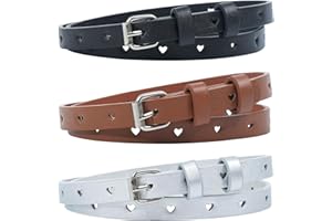 Girls Belt for Kids,Kajeer 3 Pcs Durable PU Leather Belt Metal Buckle Full Heart Hole Youth Toddler Belt for Uniform Casual