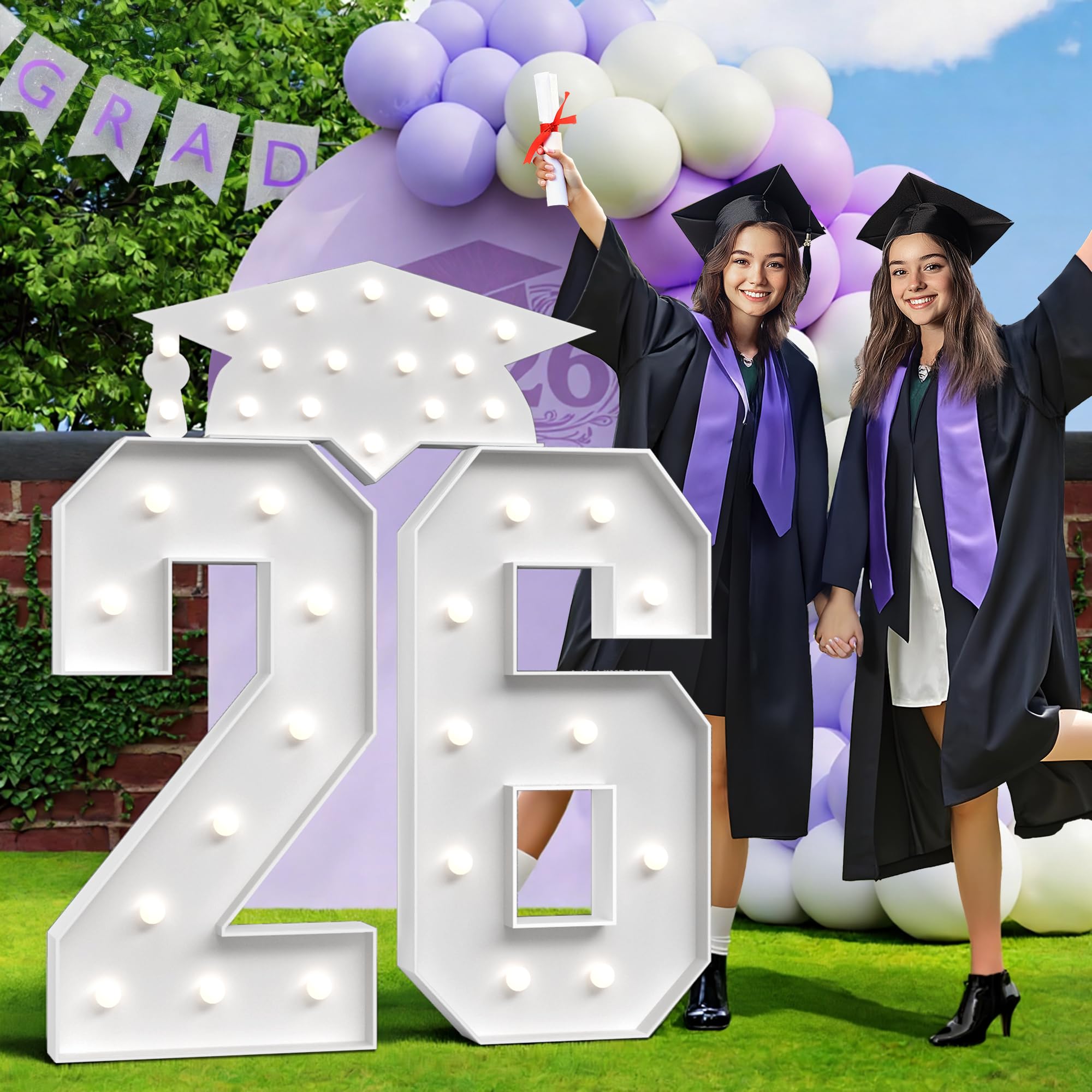 Photo 1 of **FACTORY SEALED** Graduation Decorations Class 2026 White Marquee Numbers 26 Graduation Decorations 4 Feet Tall Large Kindergarten College High School Grad Party Decor Light up Numbers Big Foam Board Backdrop