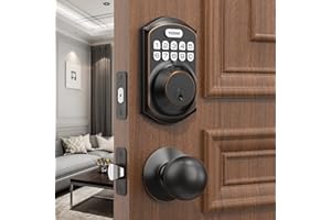 TEEHO TE001K Keyless Entry Door Lock with Handle - Electronic Keypad Deadbolt with Door Knob - Deadbolt Smart Lock for Front Door - Auto Lock - Easy Installation - Oil-Rubbed Bronze