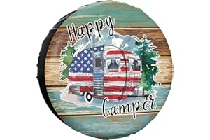 YZ-MAMU Happy Camper Spare Tire Cover Waterproof for Jeep Trailer RV SUV Truck Camper Travel Trailer Accessories 15 inch