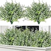 RECUTMS 8 Bundles Artificial Greenery Plants Stems Outdoor Fake Eucalyptus Plants Boxwood Bushes for Spring Farmhouse Bathroom Office Vase Centerpiece Indoor Valentine's Day Decoration(Dusty Green)