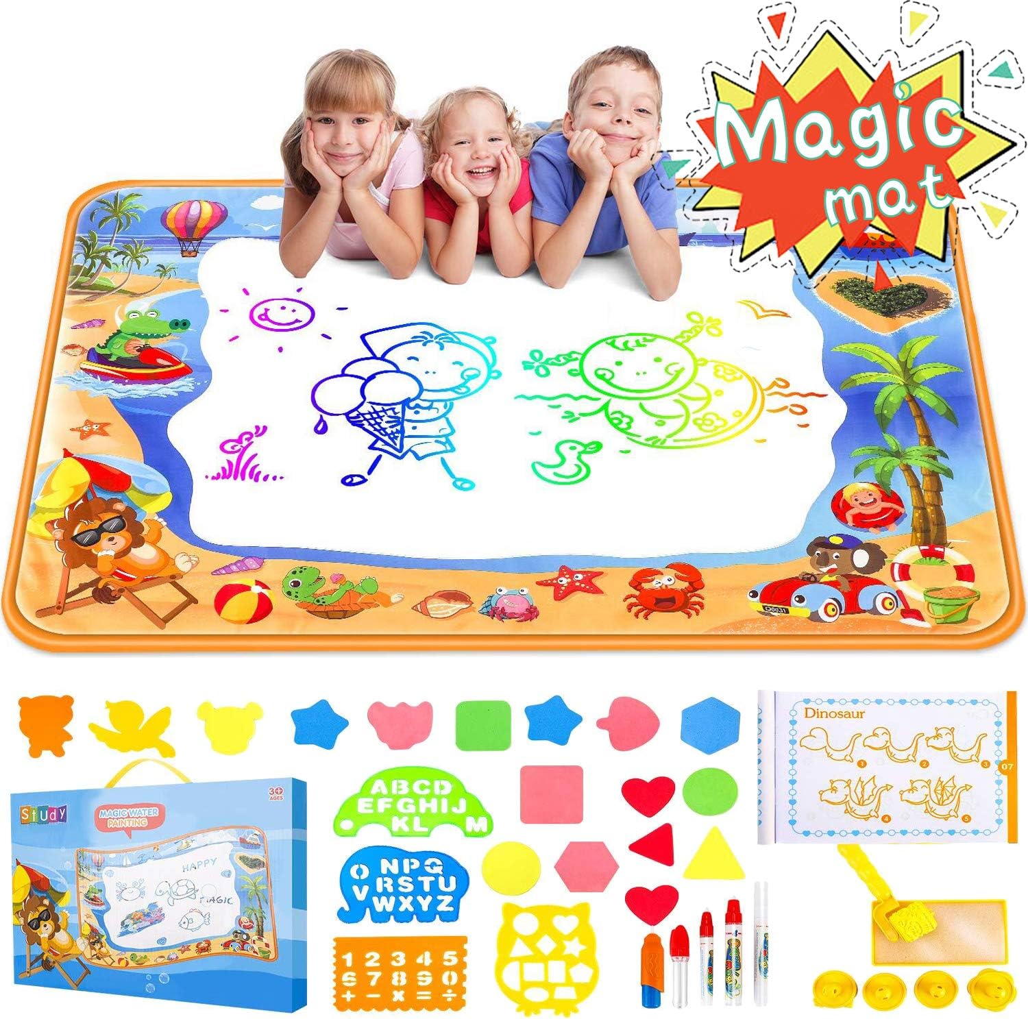 SeamanMAC Water Doodle Mat - Mess Free Magic Aqua Toddles Large Painting Pad - Educational Coloring Writing Toys Gift for Kids Age 2+