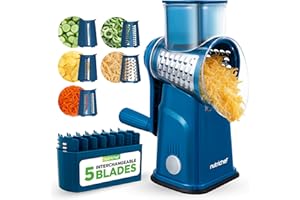 NutriChef 5 in 1 Cheese Grater & Shredder | 5 Different Blades for Thin, Thick, Julienne Strips, Wavy, & Straight Strips | In