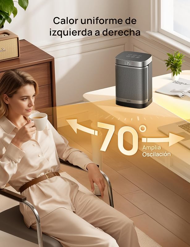Aquecedor Atom One, 3 modos 3 velocidades, 70°Oscilação, aquecedor cerâmico PTC com termostato, com termostato, temporizador 1-12H, controle remoto, modo de economia de energia ECO