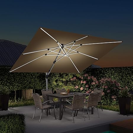 Purple Leaf 9 X 12 Double Top Deluxe Solar Powered Led Rectangle Patio Umbrella Offset Hanging Umbrella Outdoor Market Umbrella Garden Umbrella Beige Amazon Ca Patio Lawn Garden