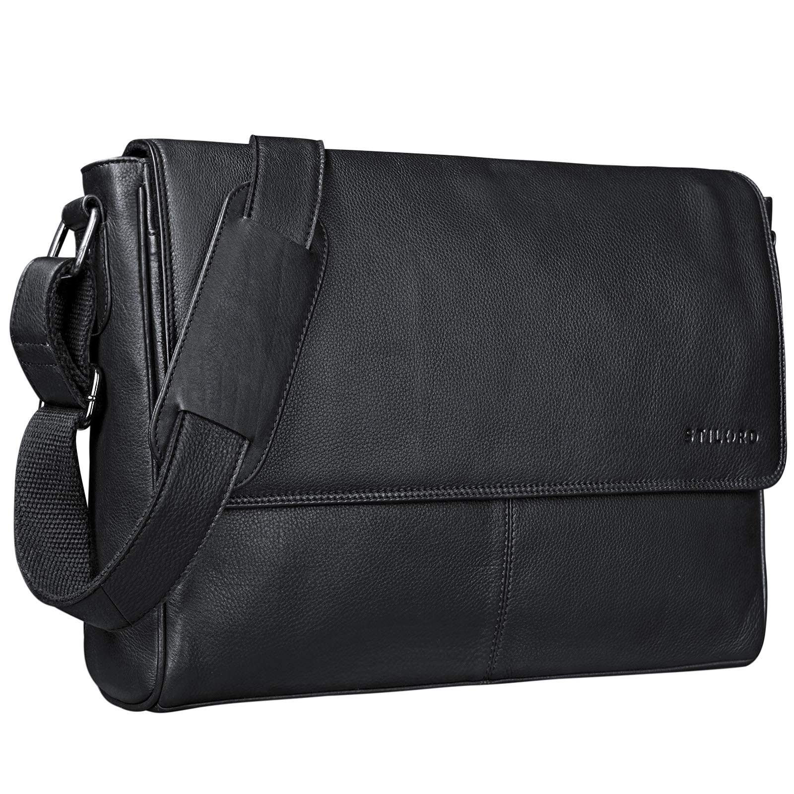STILORD 'Oskar' Leather Messenger Bag for Men and Women - Vintage Shoulder Bag and Laptop Bag 15 Inch - Genuine Leather Briefcase Satchel Genuine Leather, Colour:black