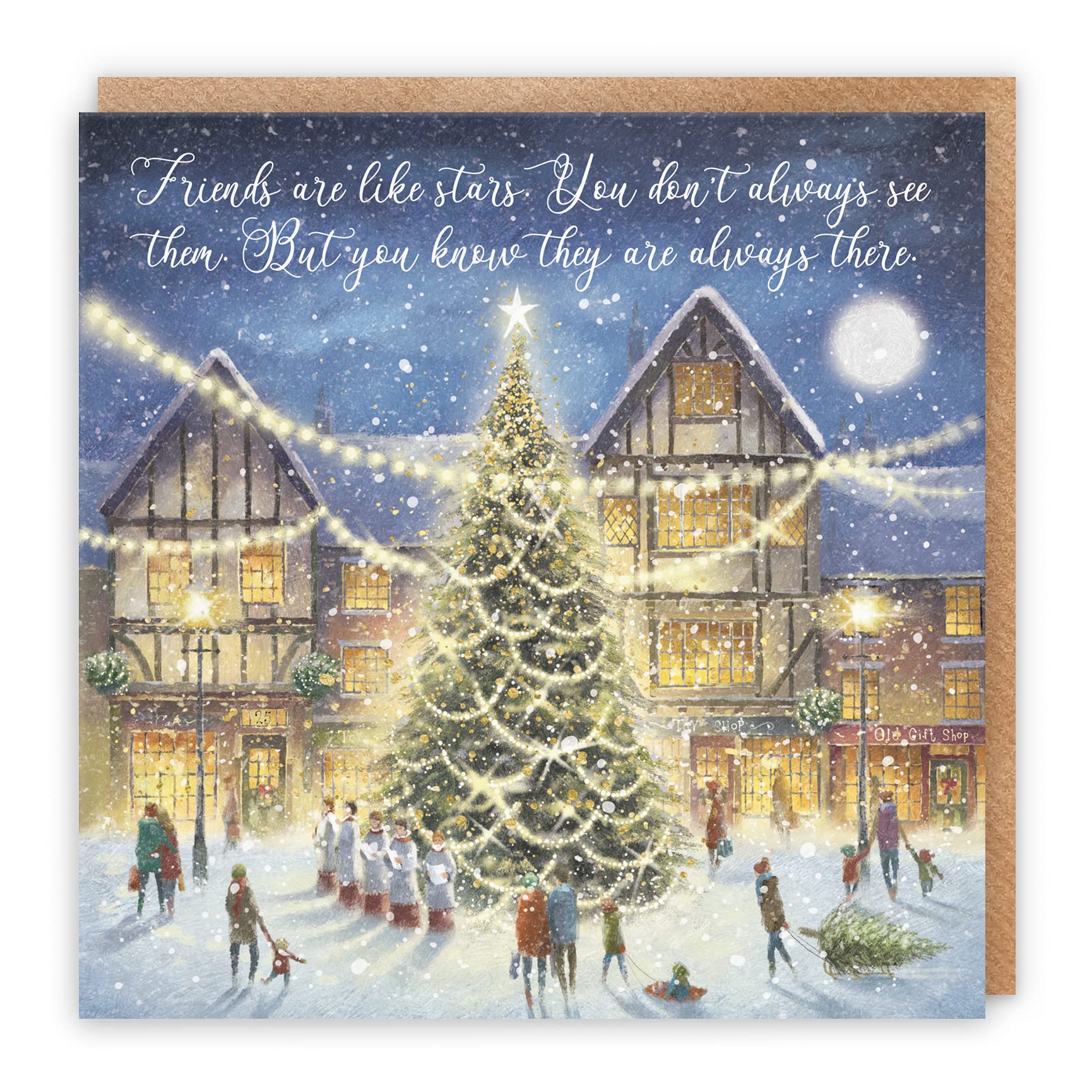 Hunts England - Friends Are Like Stars Christmas Card For Men Or Women - 'Christmas Eve' - Milo's Gallery Collection - Beautiful Friendship Verse On The Front For Friends - For Him/Her