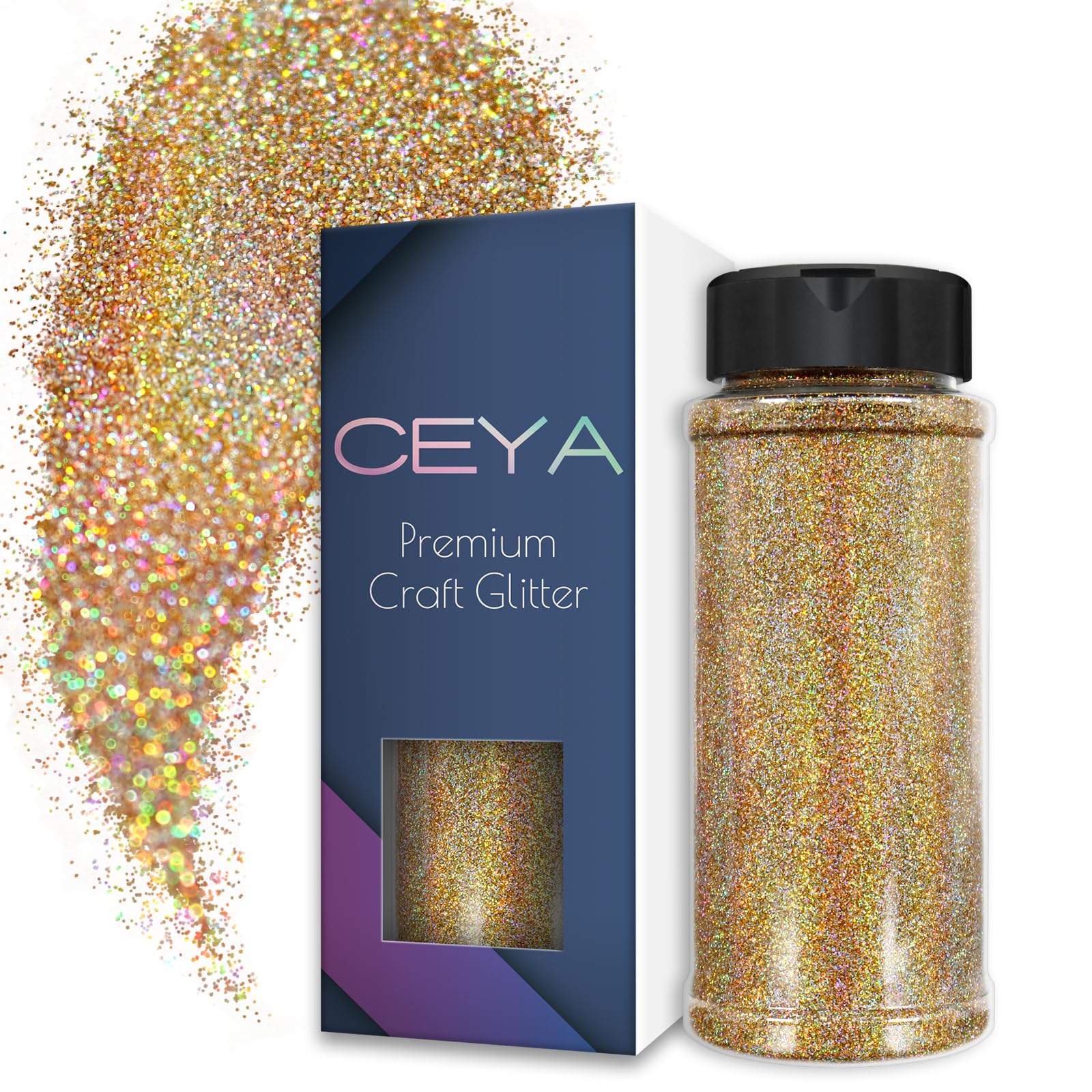 Ceya 3.5oz/ 100g Ultra Fine Glitter Powder Laser Gold and Silver Holographic Glitter 1/128” 0.008” 0.2mm for Slime Epoxy Resin Craft Tumbler Jewelry Nail Art Festival Makeup Painting Wedding Cards