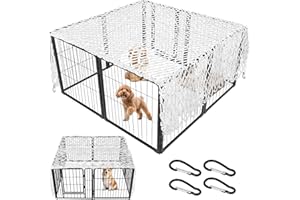 Dog Playpen Cover Net with Metal Fixing Buckle 6.7 * 6.7FT Prevent Small Dogs from Jumping Out of The Playpen (White)