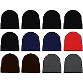 12 Pack Winter Beanie Hats for Men Women, Warm Cozy Knitted Cuffed Skull Cap, Wholesale