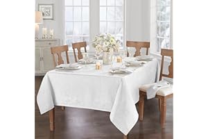 Elrene Home Fashions Caiden Elegance Damask Fabric Tablecloth, 60" x 102" Oblong/Rectangle, White