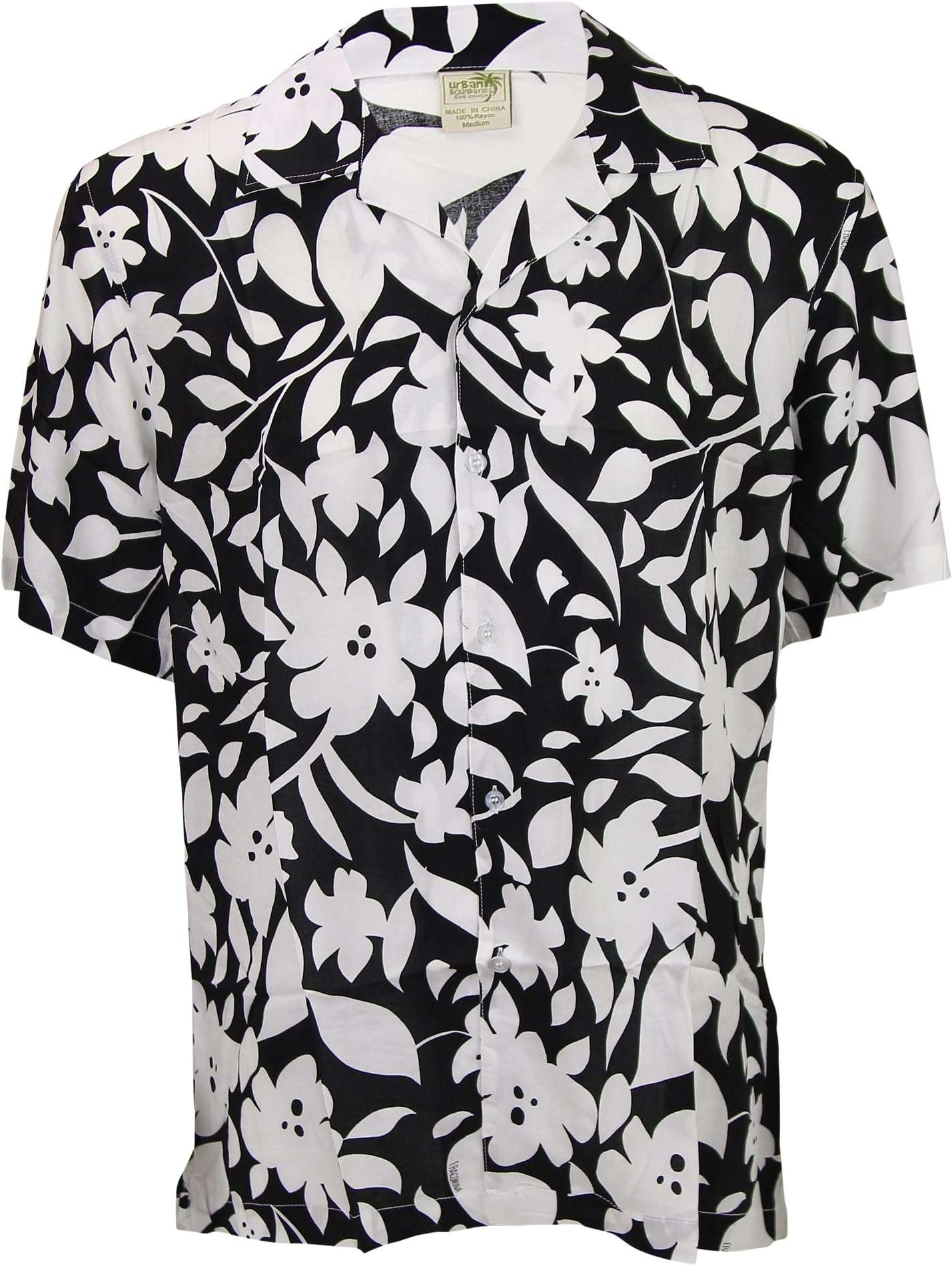 Men's Short Sleeve Rayon Hawaiian Tropical Patterns Shirts (Black, Large)