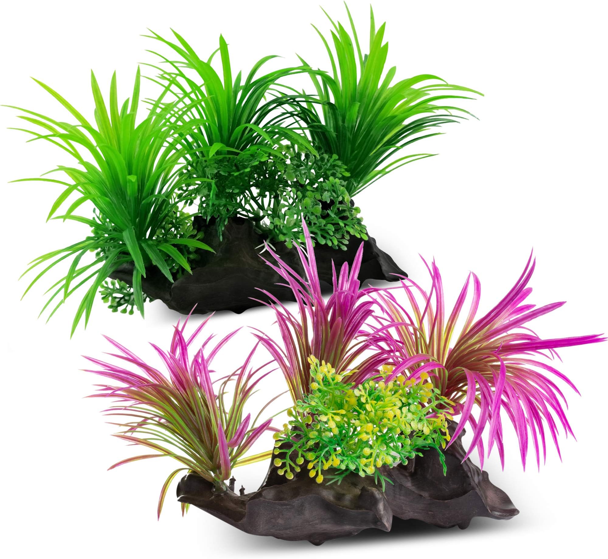 AroPaw Aquarium Decorations Lifelike Plastic Decor Fish Tank Plants 2 Pcs Green/Purple