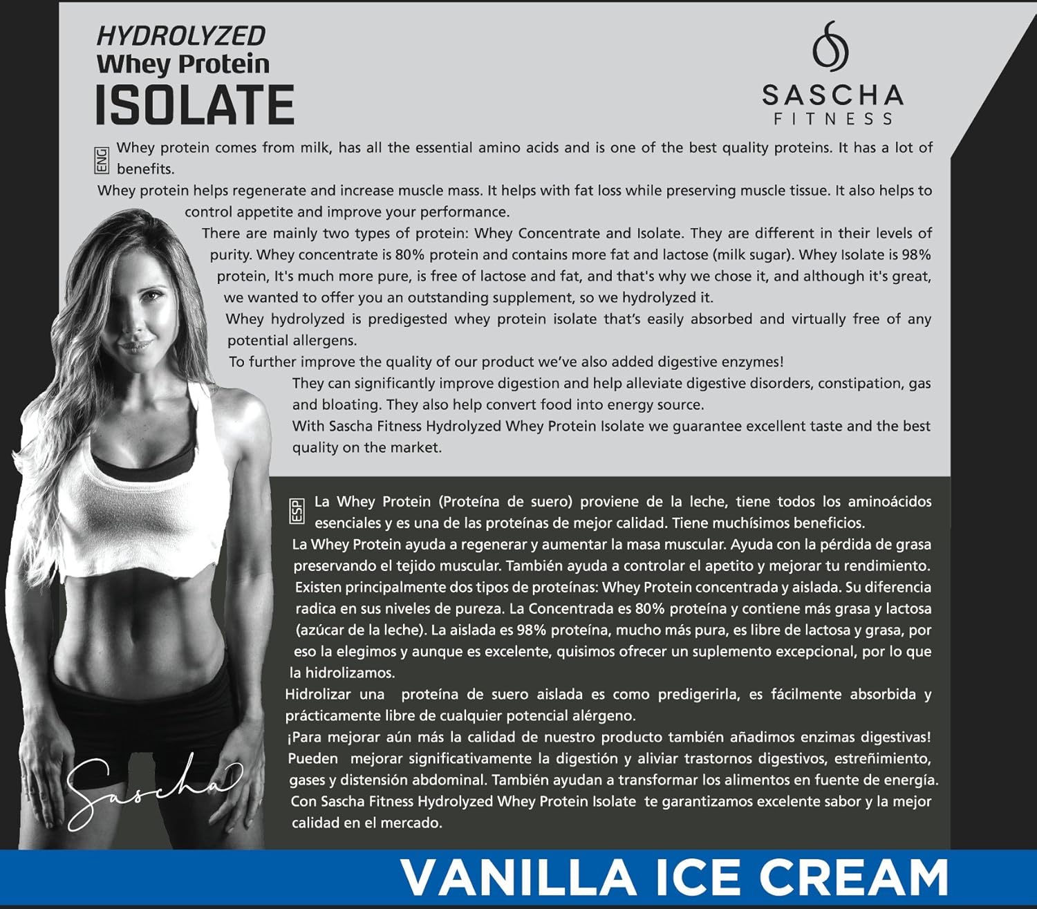 Sascha Fitness Hydrolyzed Whey Protein Isolate,100% Grass-Fed (2 Pounds, Vanilla): Health & Personal Care