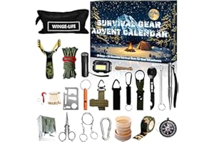 Survival Kit Advent Calendar for Men - Essential Outdoor Tools for Adult Teen 24 Days Christmas Countdown - 24 Outdoor Gadget