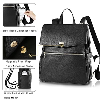 black leather diaper bag backpack
